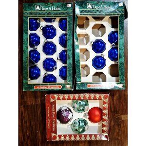 Trim A Home Holiday Ornaments Set 13 Blue Glass Vintage Cottage Cabincore